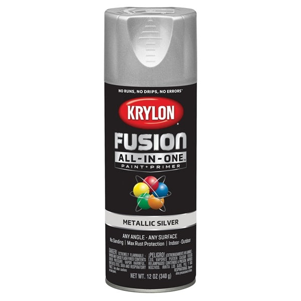 Krylon Fusion K02773007 Primer and Spray Paint, Metallic, Silver, 12 oz, Aerosol Can