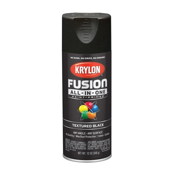 Krylon Fusion K02776007 Primer and Spray Paint, Textured, Black, 12 oz, Aerosol Can