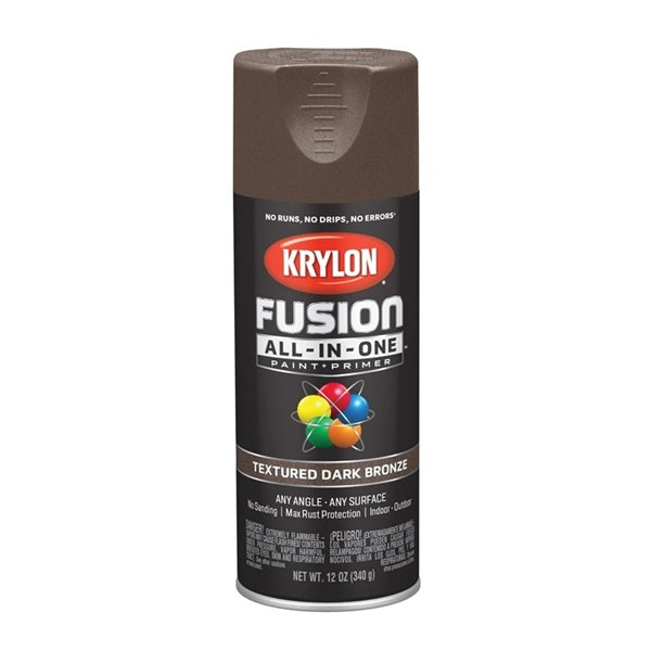 Krylon Fusion K02778007 Primer and Spray Paint, Textured, Dark Bronze, 12 oz, Aerosol Can