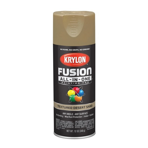 Krylon Fusion K02781007 Primer and Spray Paint, Textured, Desert Sand, 12 oz, Aerosol Can