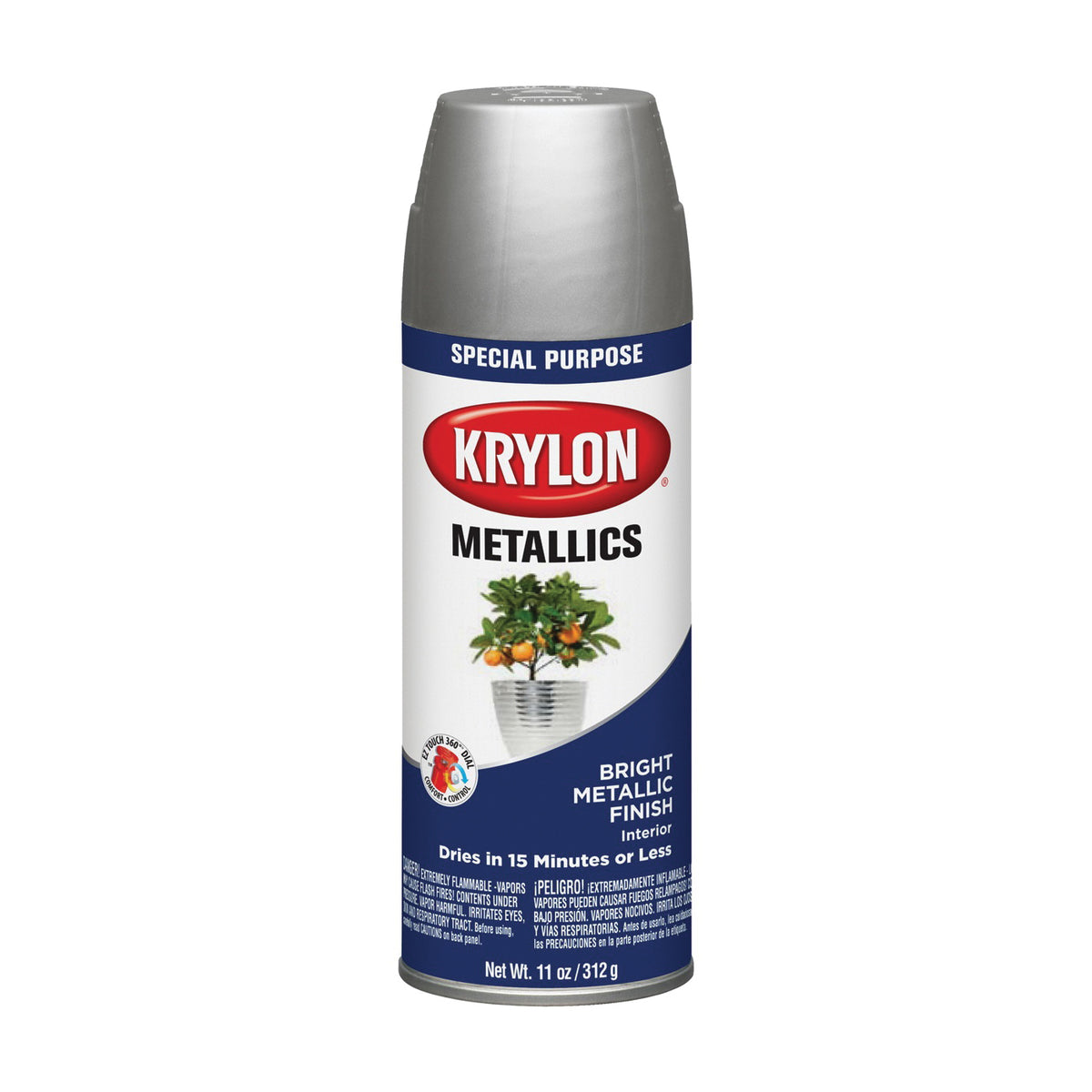 Krylon K01401 Metallic Spray Paint, Brilliant Metallic, Bright Silver, 11 oz, Can
