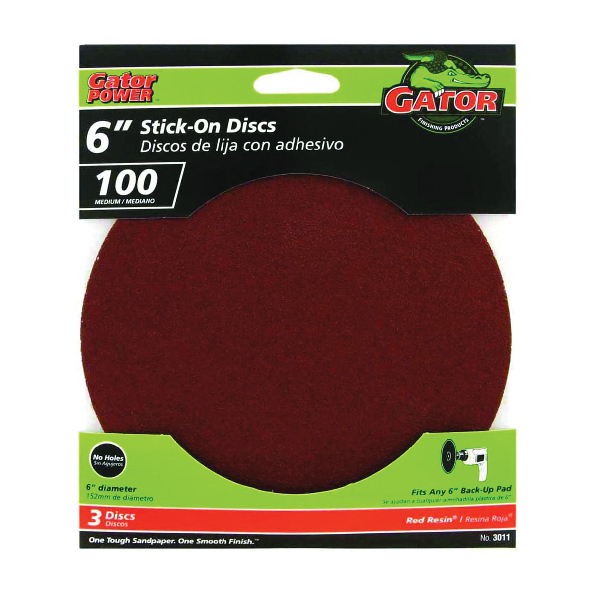 Gator 3011 Sanding Disc, 6 in Dia, 100 Grit, Medium, Aluminum Oxide Abrasive, Paper Backing