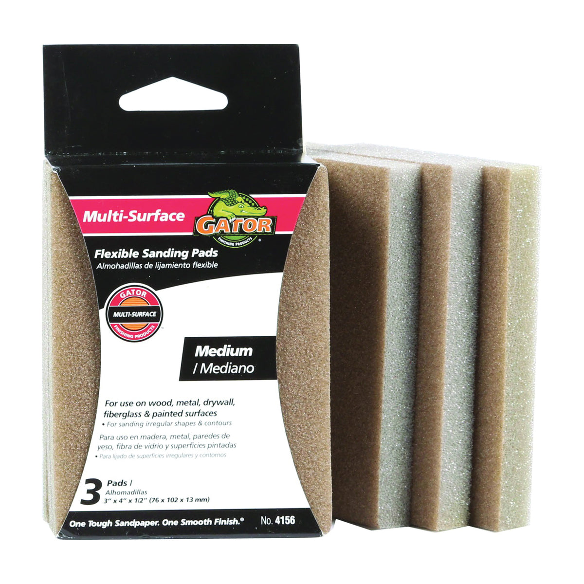Gator 4156 Sanding Pad, 4 in L, 3 in W, 100 Grit, Medium, Aluminum Oxide Abrasive