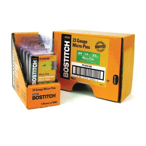 Bostitch PT-2319-3M Pin Nail, 0.64 in Dia, 3/4 in L, 23 ga Thick, Steel, Bright