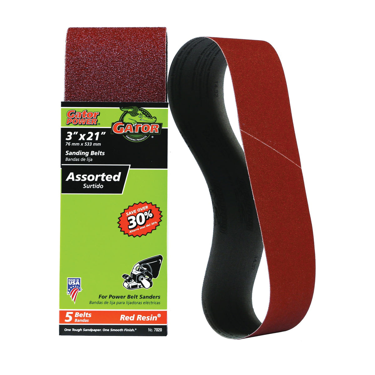 Gator 7020 Sanding Belt, 3 in W, 21 in L, Aluminum Oxide Abrasive