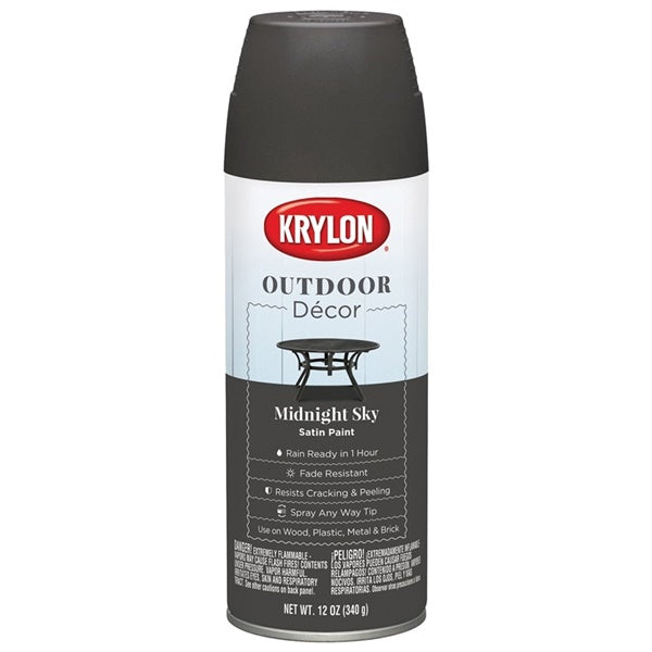Krylon Outdoor Decor K09324000 Spray Paint, Satin, Midnight Sky, 12 oz, Aerosol Can