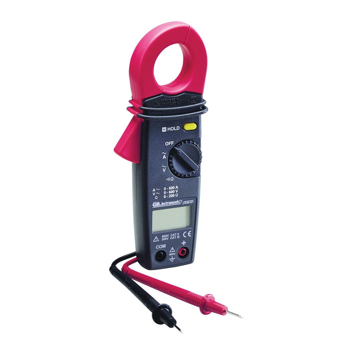 GB GCM-221 Clamp Meter, 600 A, 600 VAC, 600 VDC, 1 MOhm, LCD Display, Black