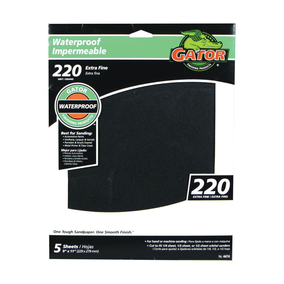 Gator 4474 Sanding Sheet, 9 in L, 11 in W, 220 Grit, Extra Fine, Silicone Carbide Abrasive