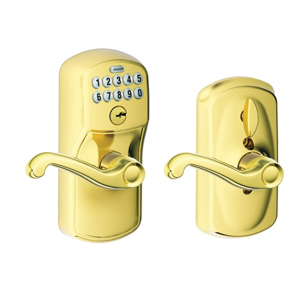 Schlage FE595V-PLYFLA 50 Keypad Lock with Flex-Lock, Metal, Brass, 2-3/8 x 2-3/4 in Backset