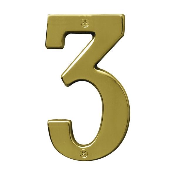 HY-KO Prestige Series BR-51PB/3 House Number, Character: 3, 5 in H Character, Brass Character, Brass
