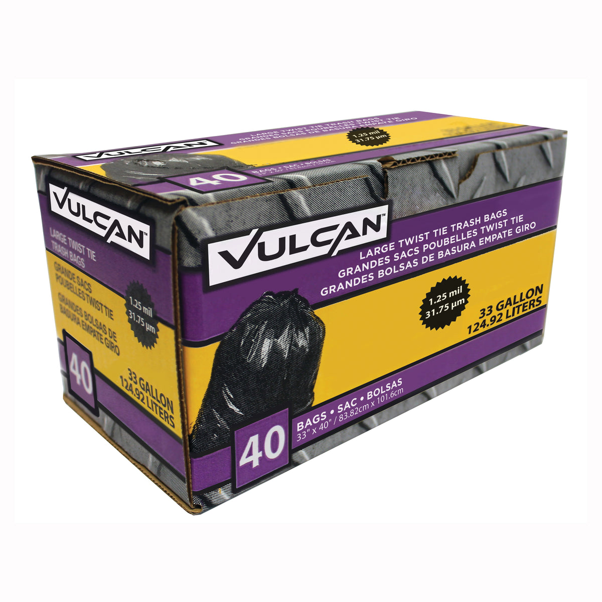 Vulcan FG-03812-11 Trash Bag, 33 gal Capacity, Black