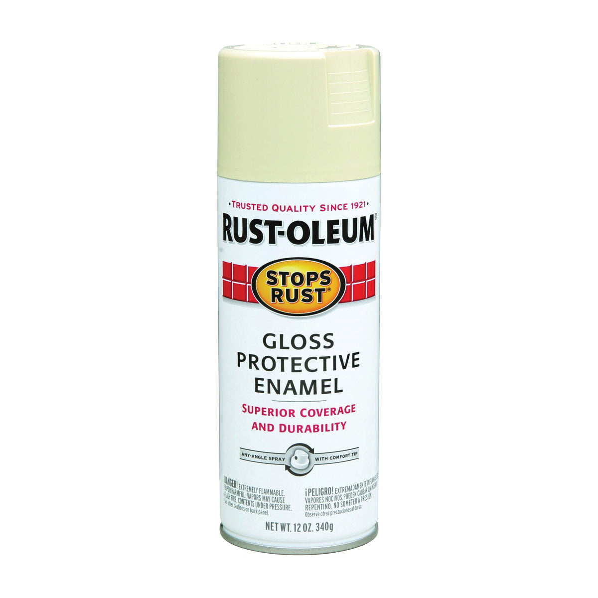 RUST-OLEUM STOPS RUST 7770830 Protective Enamel Spray Paint, Gloss, Almond, 12 oz, Aerosol Can