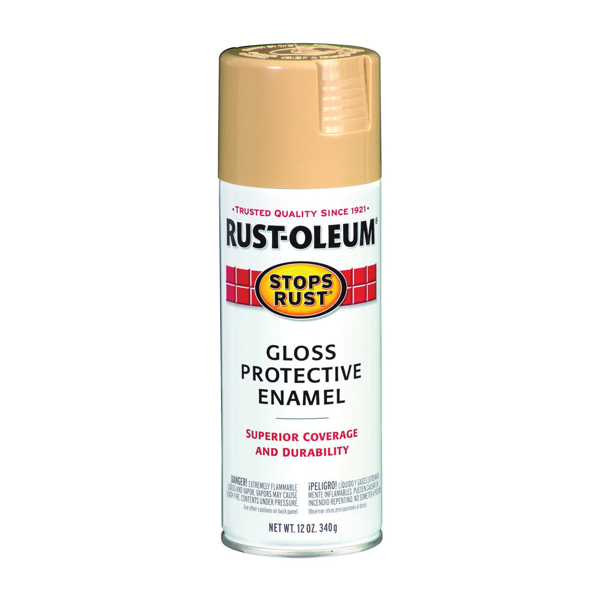 RUST-OLEUM STOPS RUST 7771830 Protective Enamel Spray Paint, Gloss, Sand, 12 oz, Aerosol Can