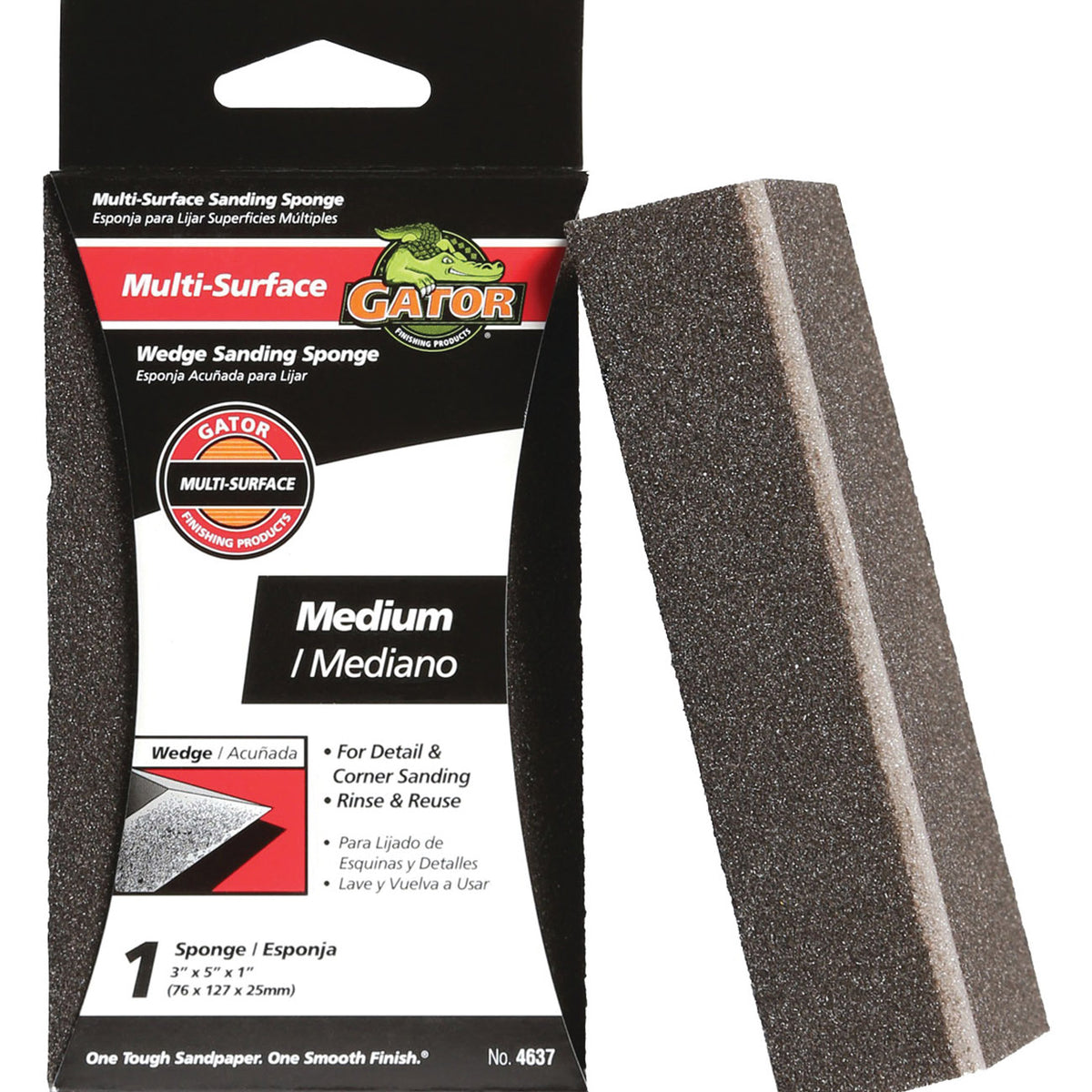 Gator 4637 Sanding Sponge, 5 in L, 2-1/2 in W, Medium, Aluminum Oxide Abrasive