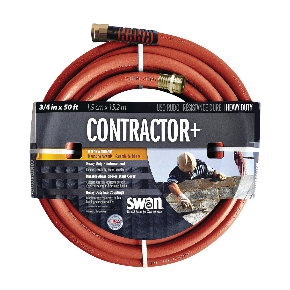 SWAN SNCG34050 Garden Hose, 50 ft L, Rubber/Vinyl, Red