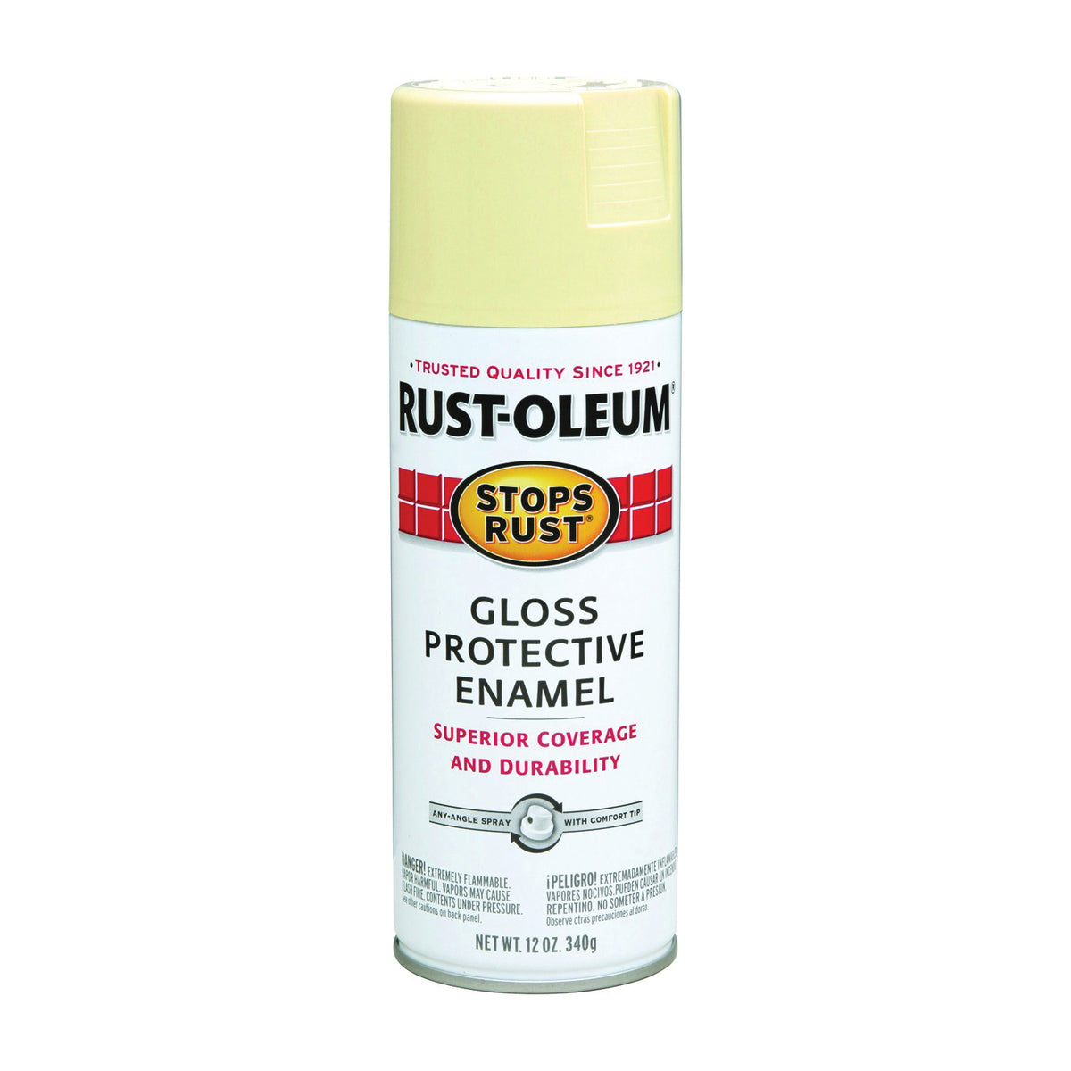 RUST-OLEUM STOPS RUST 7794830 Protective Enamel Spray Paint, Gloss, Antique White, 12 oz, Aerosol Can