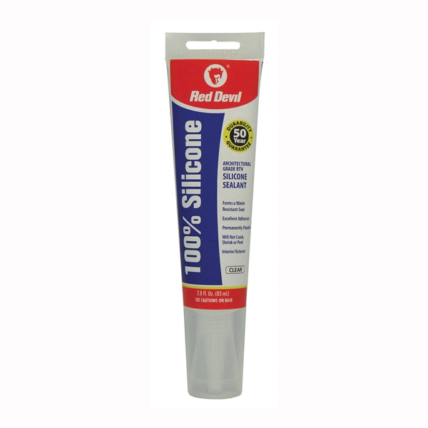 Red Devil 0820 Silicone Sealant, Clear, -60 to 400 deg F, 2.8 oz Squeeze Tube