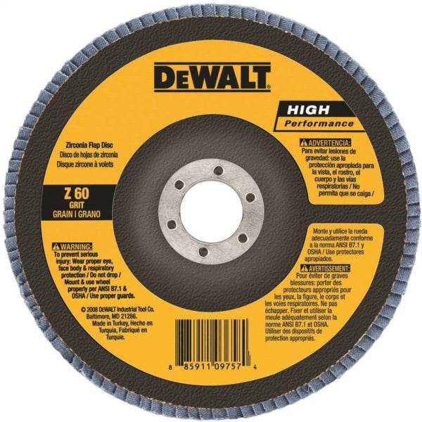 DeWALT DW8302 Flap Disc, 4 in Dia, 5/8 in Arbor, Coated, 60 Grit, Medium, Zirconium Oxide Abrasive