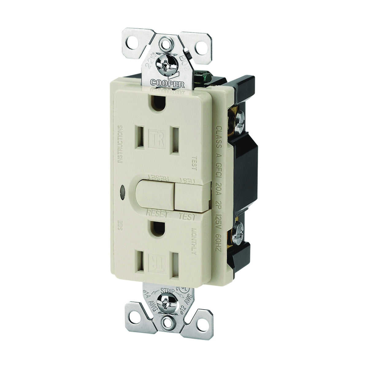 Eaton Wiring Devices 9566TRSDS GFCI Duplex Receptacle, 2 -Pole, 15 A, 125 V, Back, Side Wiring, NEMA: 5-15R