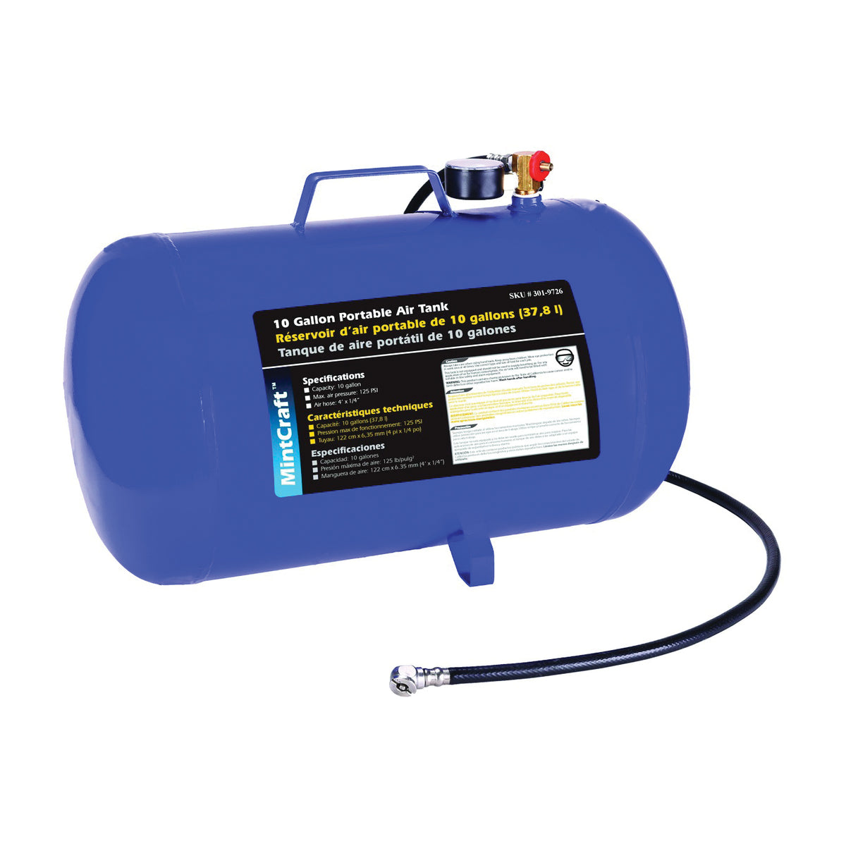 ProSource AT10 Air Tank, 10 gal Tank, 1/4 in Inlet, 5/16 in Outlet, 85 to 125 psi Pressure, Steel, 2 mm Gauge