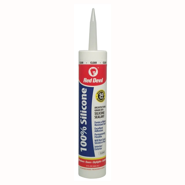 Red Devil 0826 Silicone Sealant, Clear, -60 to 400 deg F, 10.1 fl-oz Cartridge