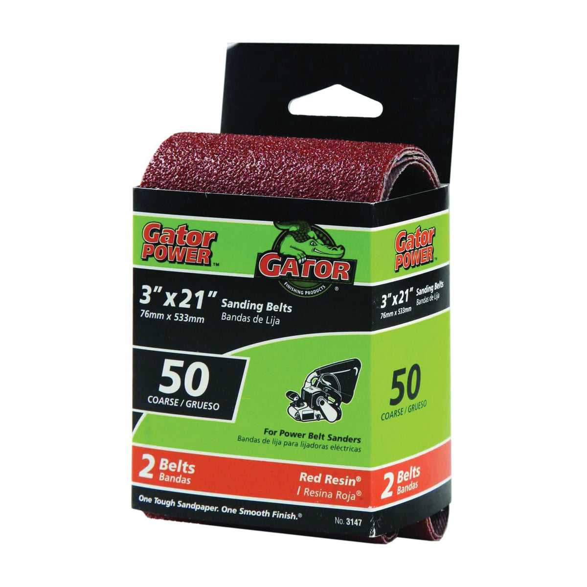 Gator 3147 Sanding Belt, 3 in W, 21 in L, 50 Grit, Coarse, Aluminum Oxide Abrasive