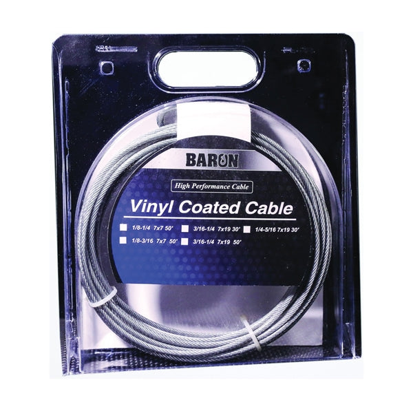 BARON 03205 Aircraft Cable, 3/16 to 1/4 in Dia, 50 ft L, 740 lb Working Load, Galvanized Steel