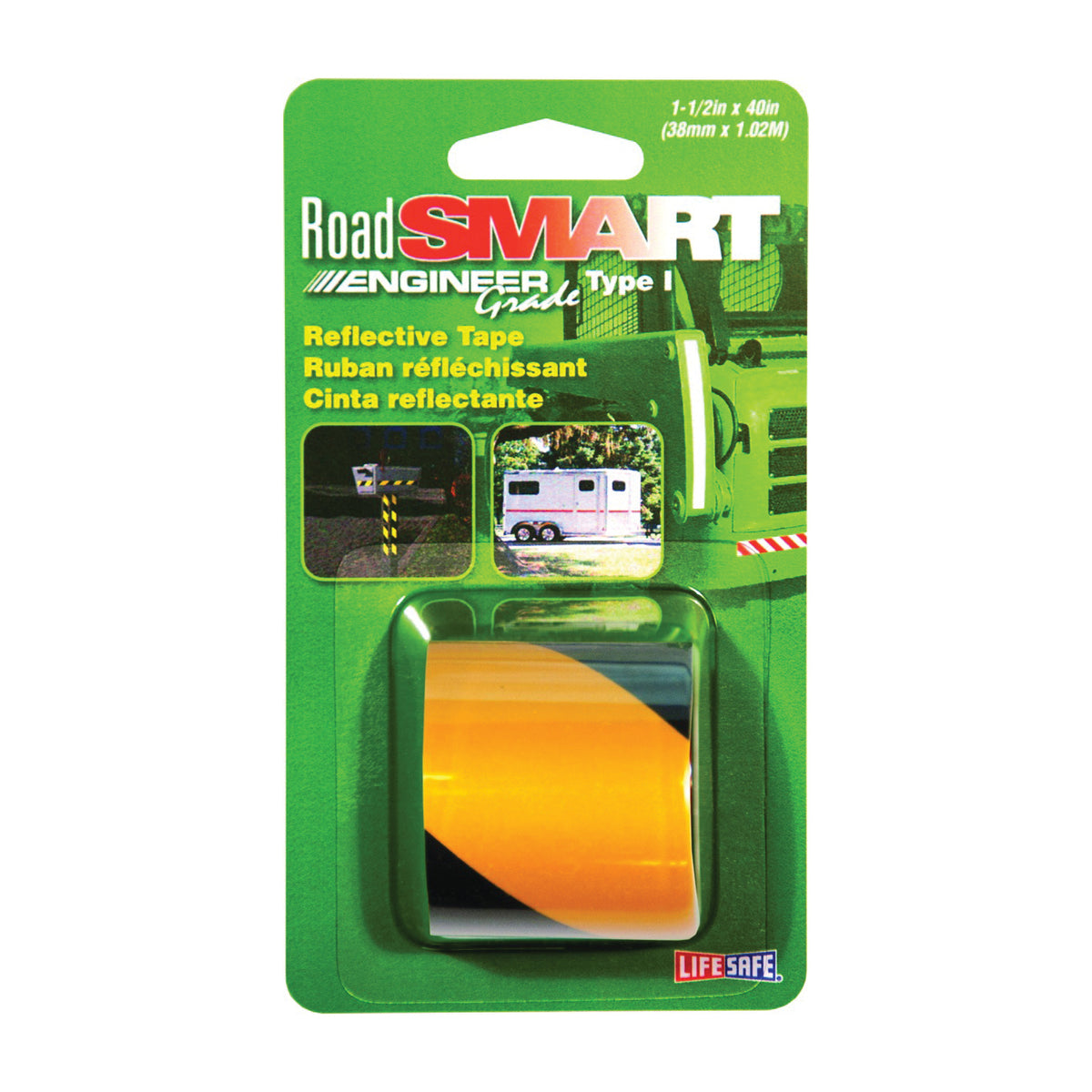 INCOM RE838 Reflective Tape, 40 in L, 1-1/2 in W, Black/Yellow