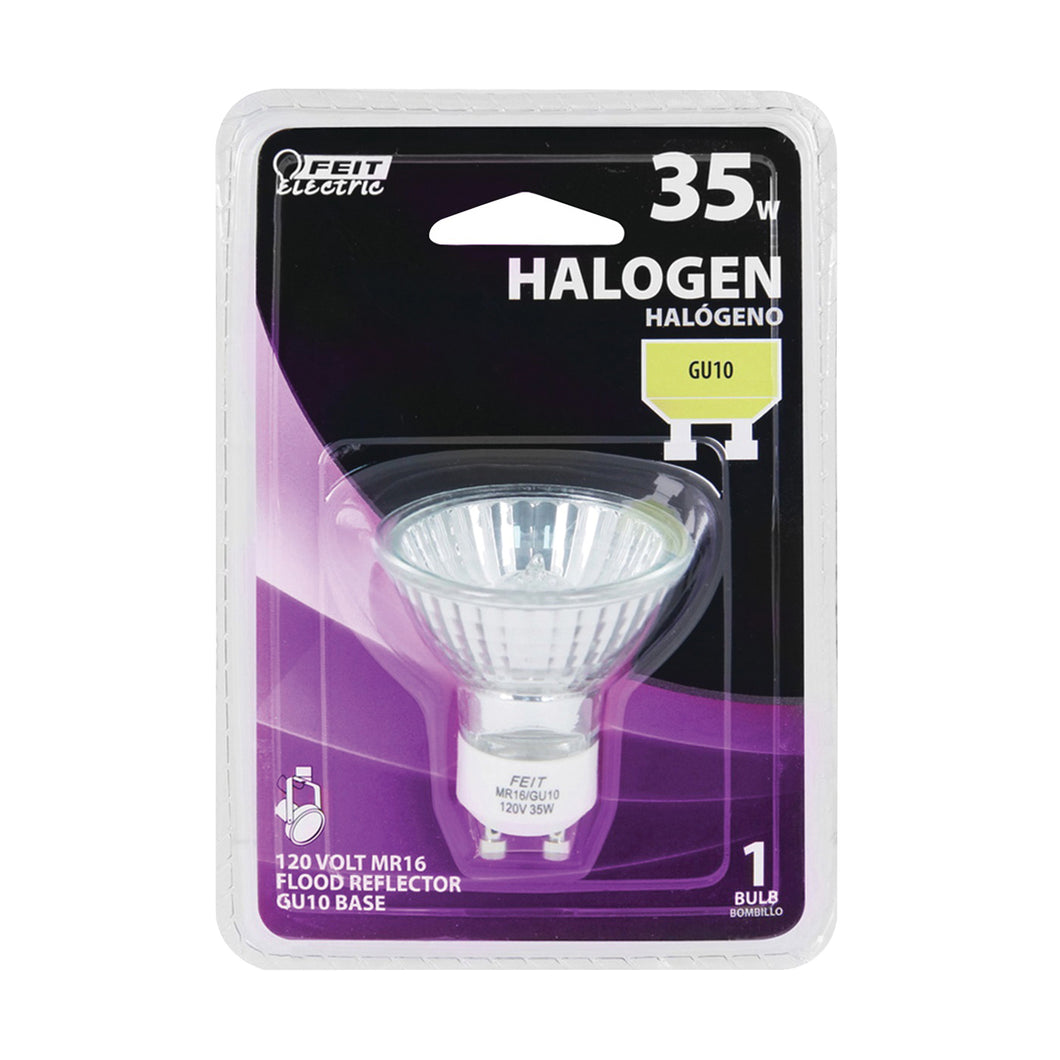 Feit Electric BPQ35MR16/GU10 Halogen Bulb, 35 W, GU10 Lamp Base, MR16 Lamp, 3000 K Color Temp, 2000 hr Average Life