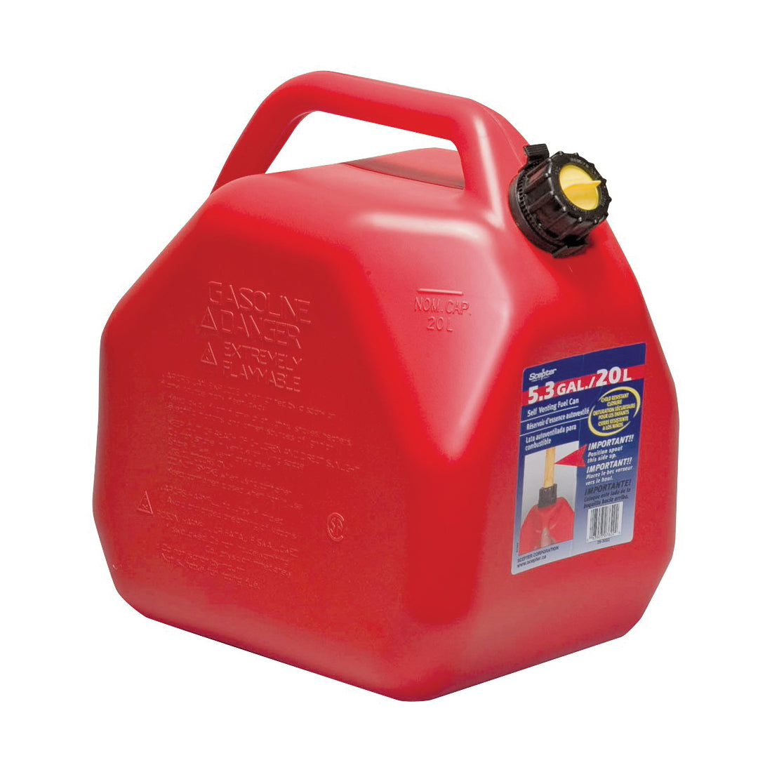 Scepter 07622 Gas Can, 5.3 gal Capacity, Polyethylene, Red