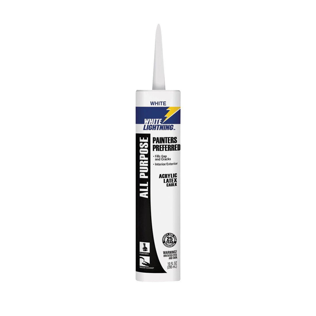 WHITE LIGHTNING W13000010 Acrylic Latex Caulk, White, -30 to 180 deg F, 10 fl-oz Cartridge