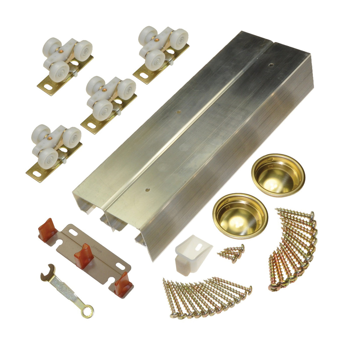 Johnson Hardware 134F722D By-Pass Door Hardware Set, 72 in L Track, Top Mounting