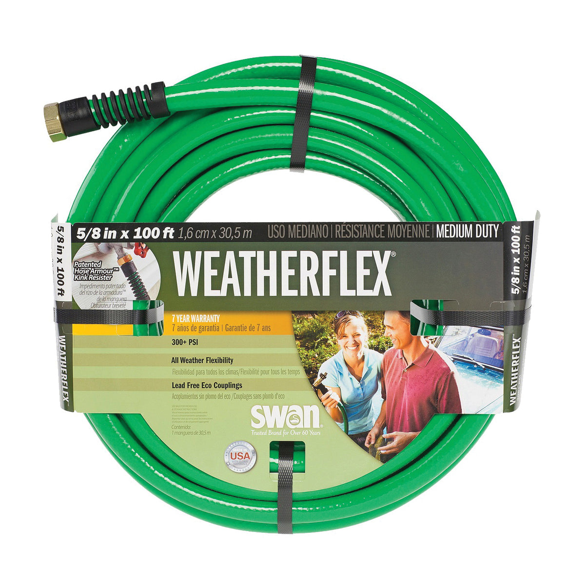 SWAN SNWF58100 Garden Hose, 100 ft L, Vinyl, Green