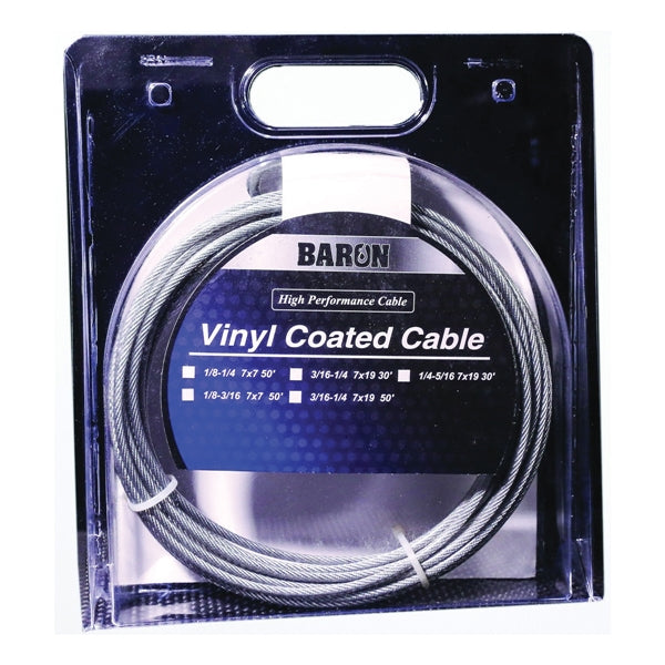 BARON 50201/50210 Aircraft Cable, 1/8 to 3/16 in Dia, 50 ft L, 340 lb Working Load, Galvanized Steel