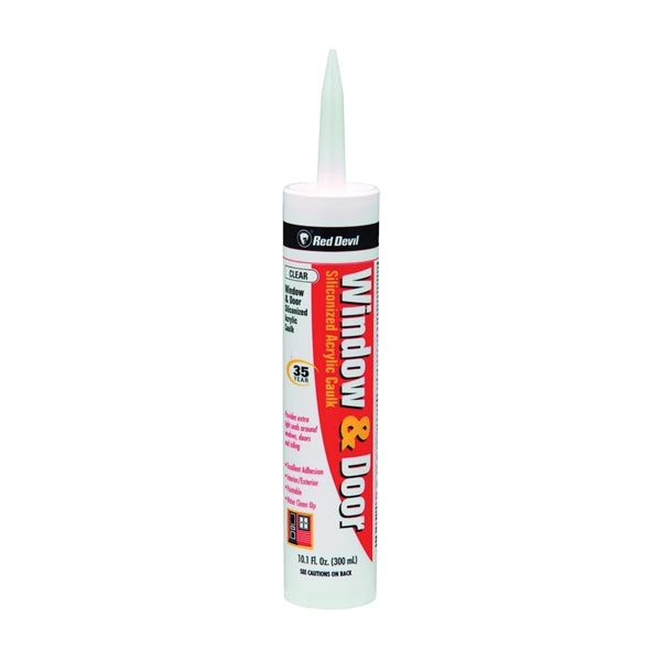 Red Devil 0876 Siliconized Acrylic Caulk, Clear, -20 to 180 deg F, 10.1 fl-oz Cartridge