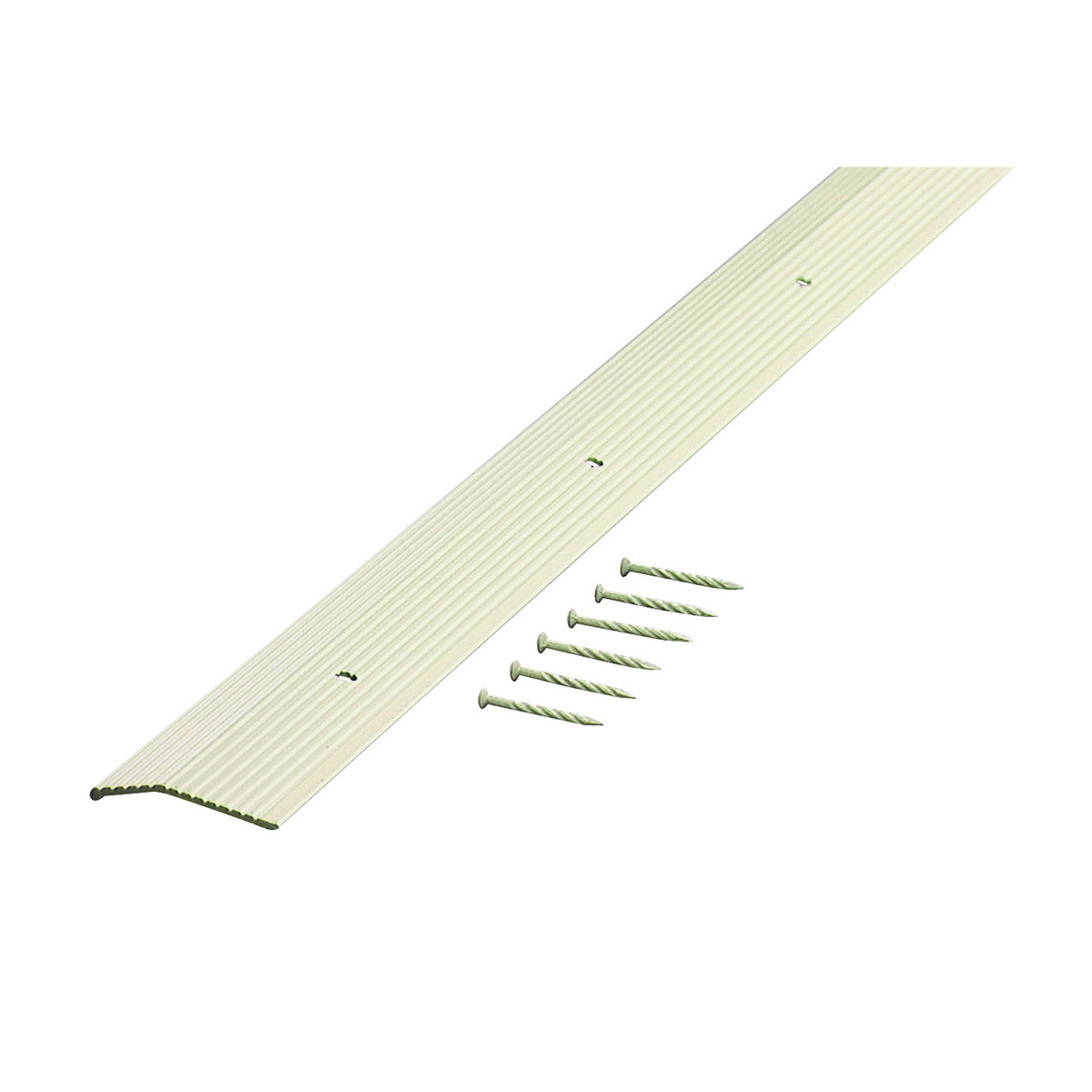 M-D 74187 Carpet Trim, 36 in L, 1.38 in W, Fluted Surface, Aluminum, Almond