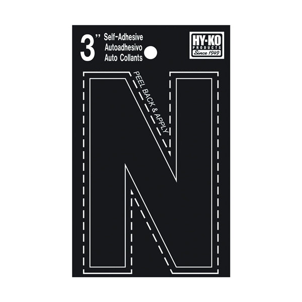 HY-KO 30400 Series 30424 Die-Cut Letter, Character: N, 3 in H Character, Black Character, Vinyl