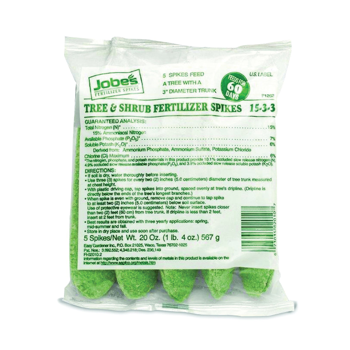 Jobes 02010 Fertilizer Spike Bag, Spike, Light Green, Slight Ammonia Bag