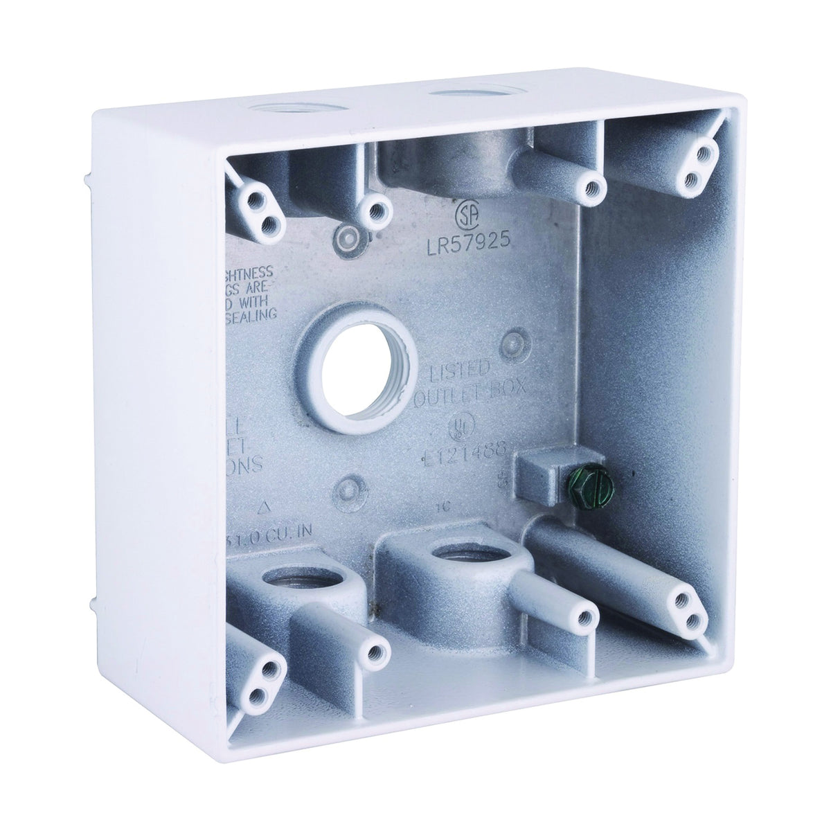 HUBBELL 5337-1 Weatherproof Box, 5 -Outlet, 2 -Gang, Aluminum, White, Powder-Coated