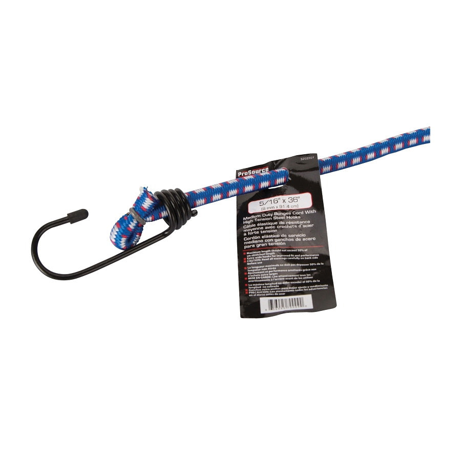 ProSource FH64019 Stretch Cord, 8 mm Dia, 36 in L, Polypropylene, Blue, Hook End