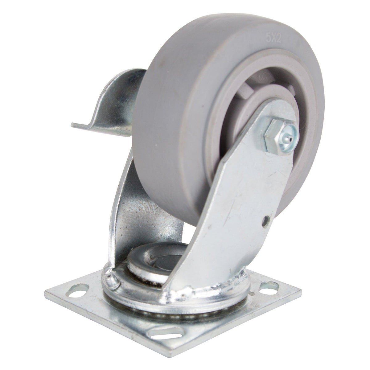 ProSource JC-T04 Swivel/Brake Caster, 5 in Dia Wheel, 2 in W Wheel, Thermoplastic Rubber Wheel, Gray, 450 lb