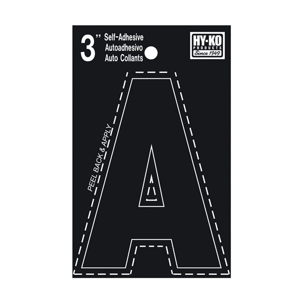 HY-KO 30400 Series 30411 Die-Cut Letter, Character: A, 3 in H Character, Black Character, Vinyl