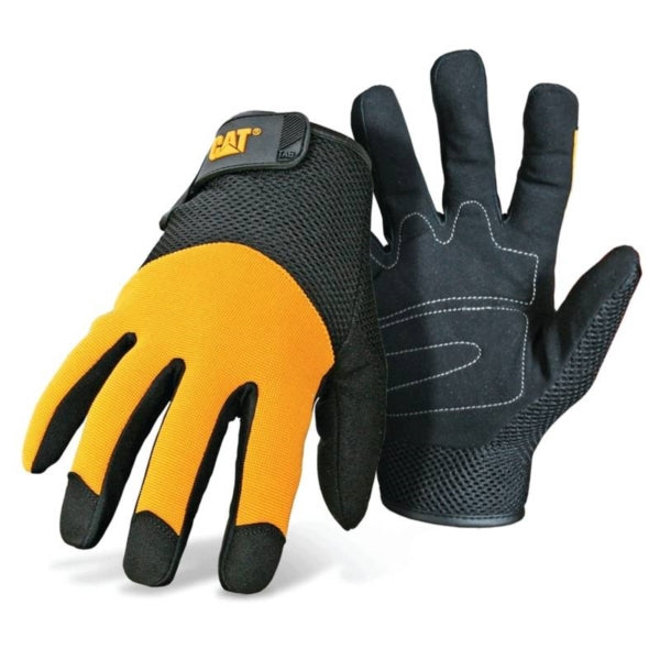 Cat CAT012215L Utility Gloves, L, Wrist Strap Cuff, Synthetic Leather, Black/Yellow