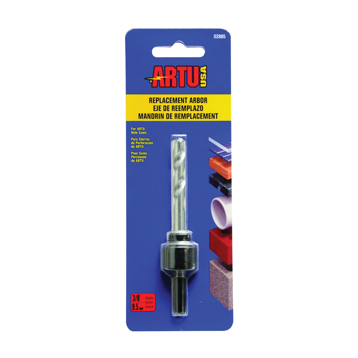 ARTU 02885 Replacement Arbor and Pilot Bit, 5/8-18 Thread, 3/8 in Shank, Hex Shank