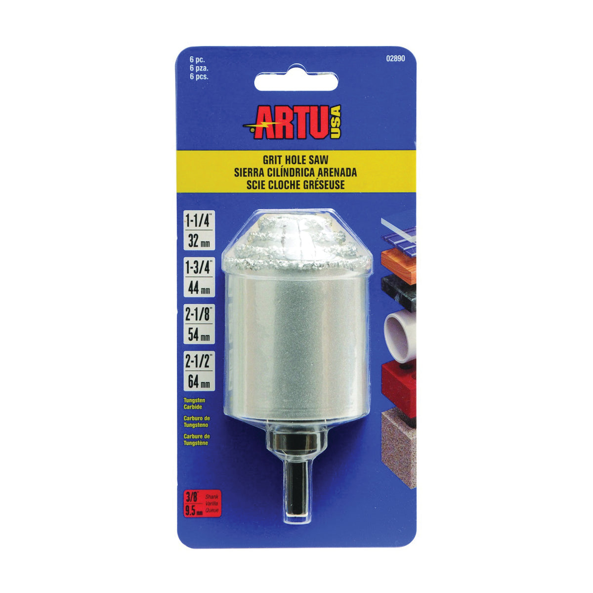 ARTU 02890 Hole Saw Kit, 6-Piece, Tungsten Carbide