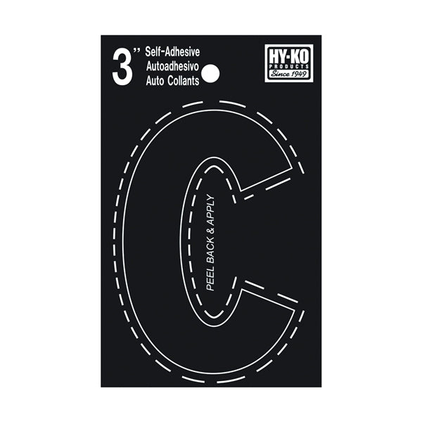 HY-KO 30400 Series 30413 Die-Cut Letter, Character: C, 3 in H Character, Black Character, Vinyl
