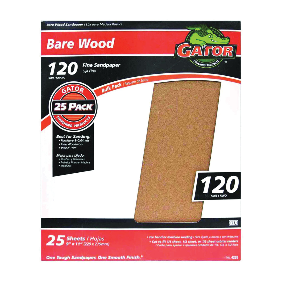 Gator 3275 Sanding Sheet, 11 in L, 9 in W, 120 Grit, Garnet Abrasive