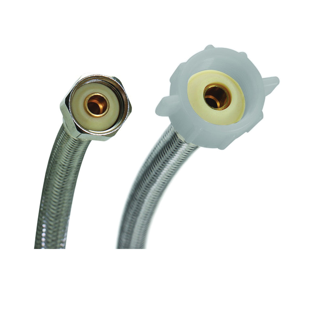 FLUIDMASTER B4T16 Toilet Connector, 1/2 in Inlet, FIP Inlet, 7/8 in Outlet, Ballcock Outlet, Stainless Steel Tubing