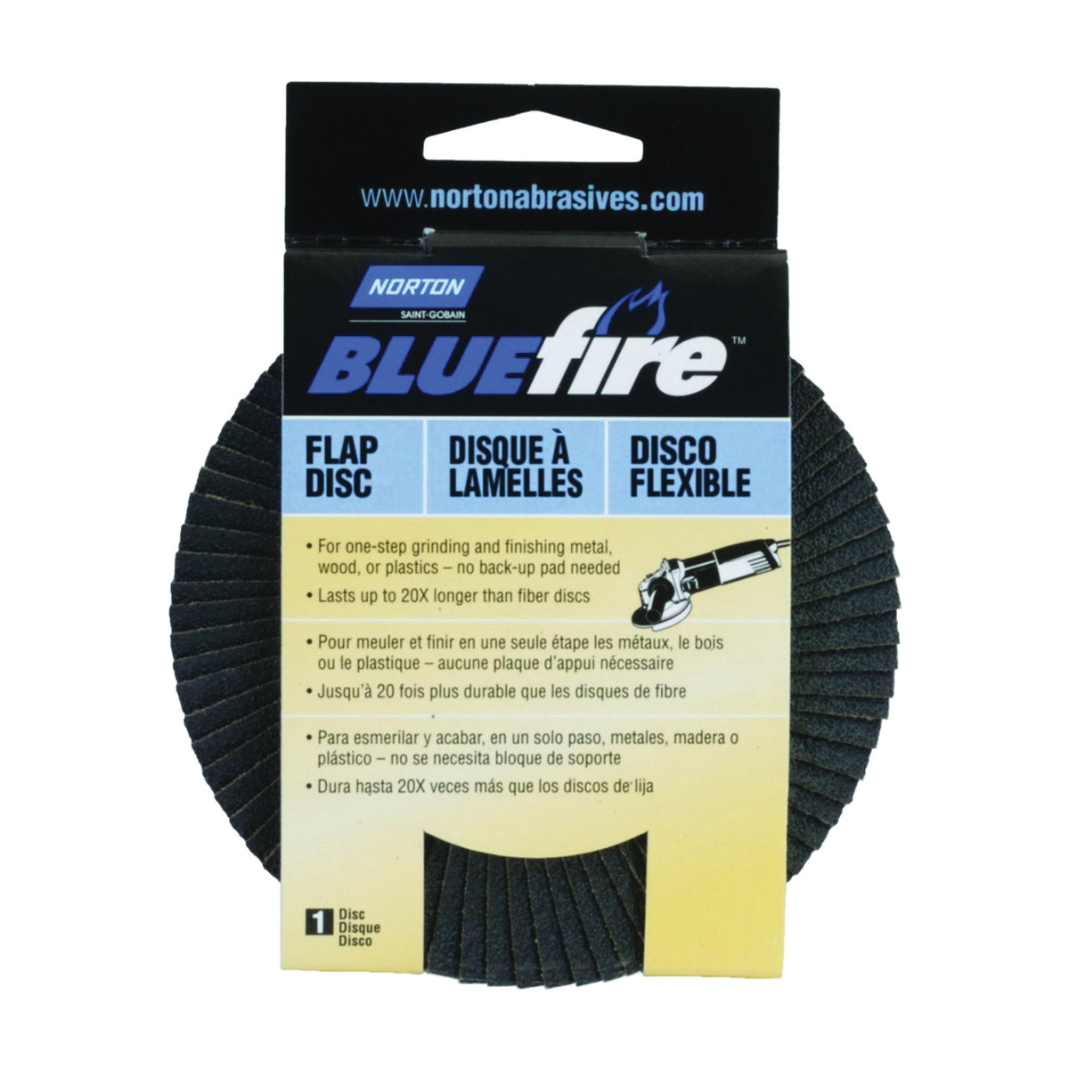 NORTON 03212 Flap Disc, 4-1/2 in Dia, 5/8-11 Arbor, Coated, P60 Grit, Coarse, Zirconia Aluminum Abrasive