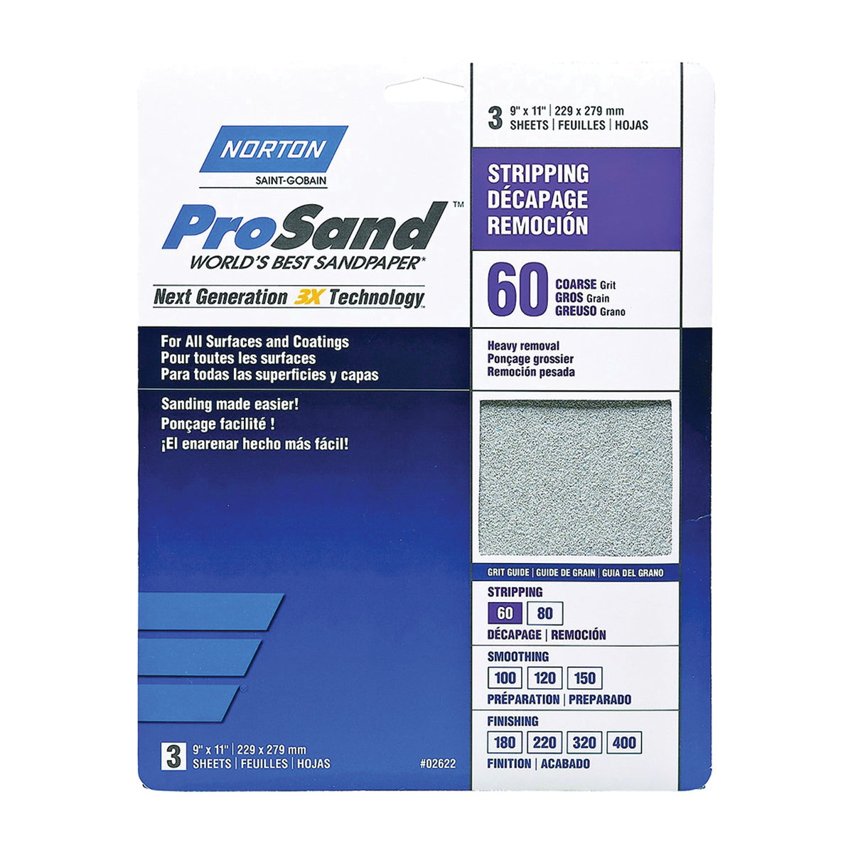 NORTON ProSand 07660768164 Sanding Sheet, 11 in L, 9 in W, Coarse, 60 Grit, Aluminum Oxide Abrasive, Paper Backing